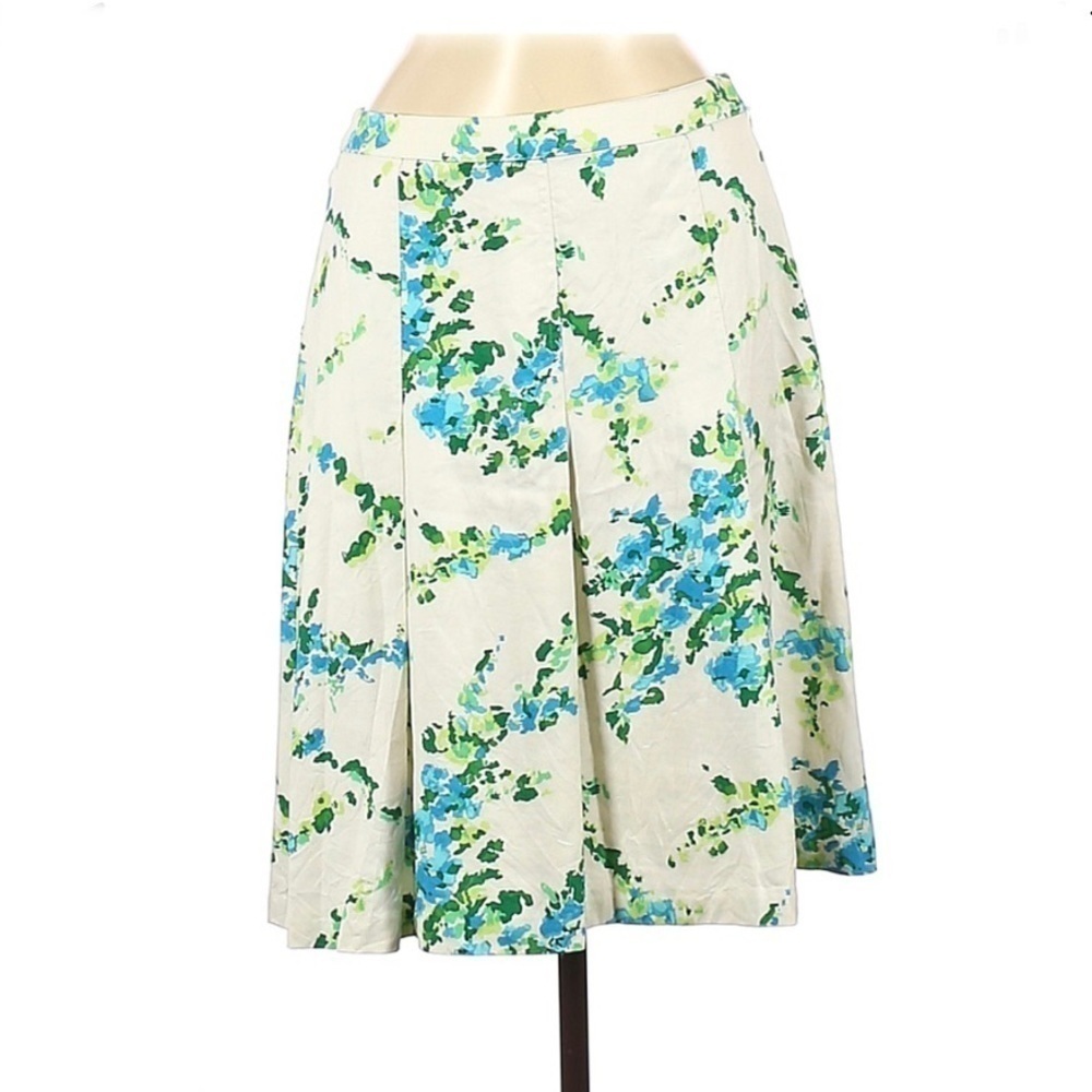 ANN Taylor White Silk Print Pleated Skirt Size 6 - Picture 2 of 5